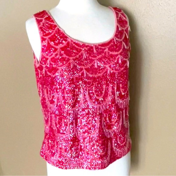 ❤️‍🔥Vintage 1960s Zephyr Wool Camisole Fully beaded & Sequins - Picture 1 of 7